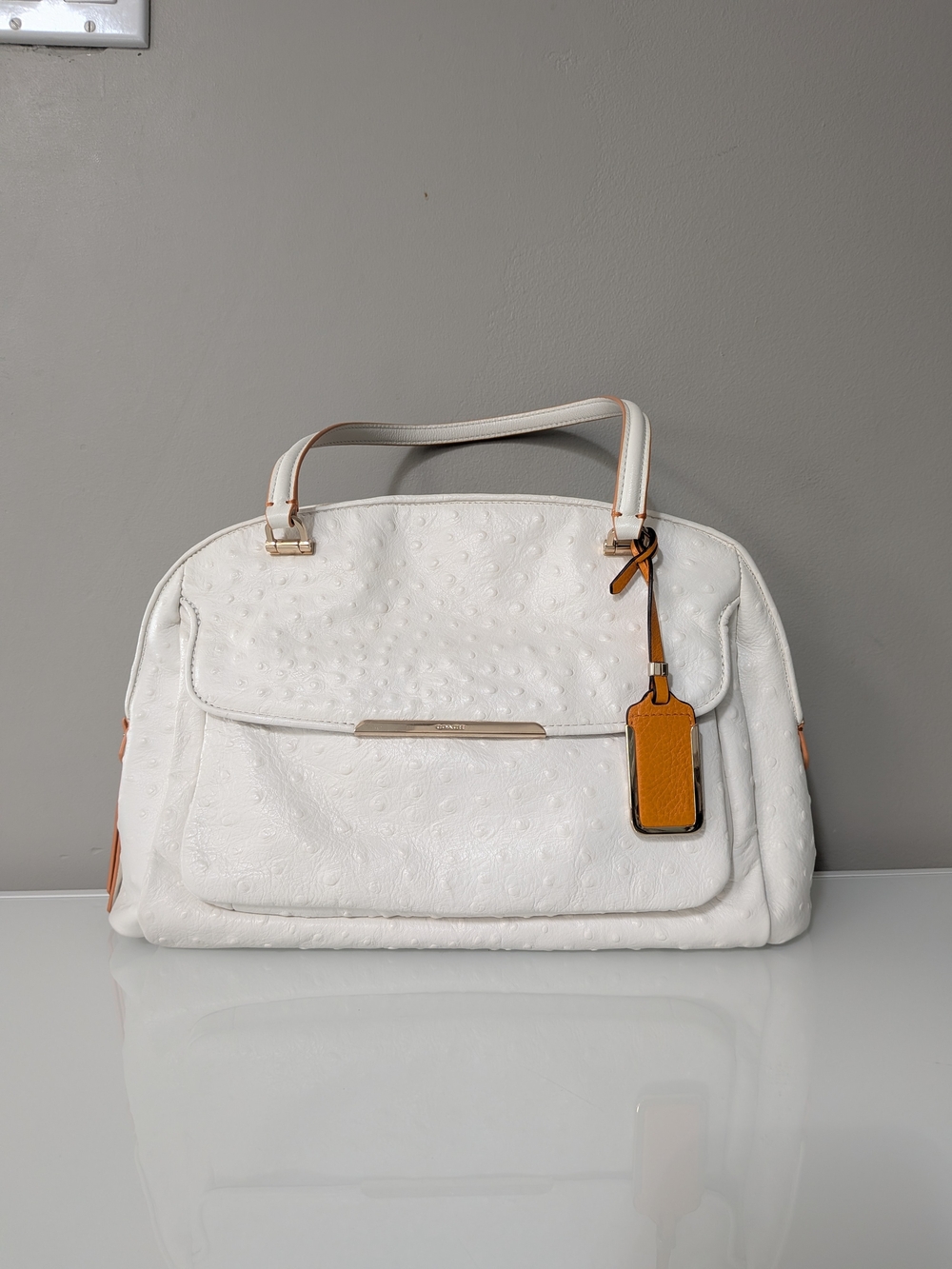 Coach Madison Georgie Ostrich With Orange Accent